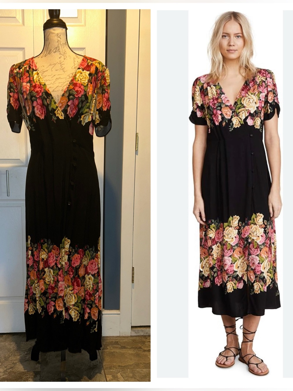 Free People Jamie Dark Floral Wrap Maxi Rayon Dress Sz Medium